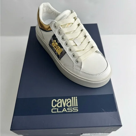 Roberto Cavalli leather White and Gold Women's Sneakers - Picture 4 of 13